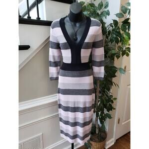 Eva. Mendes Long Maxi Dress Women Size XS Multi Rayon Striped Long Sleeve V Neck